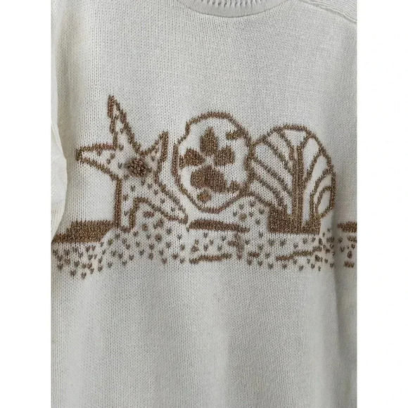 VINTAGE STONEY CREEK WHITE SHORT SLEEVE GOLD METALLIC SEA SHELLS SIZE MEDIUM USA - Picture 2 of 7